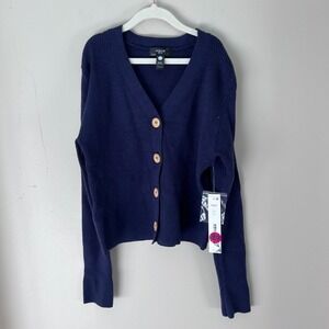 NWT Aqua Girls Ribbed Knit Cardigan Button Front Navy Blue‎ Sweater Girls L